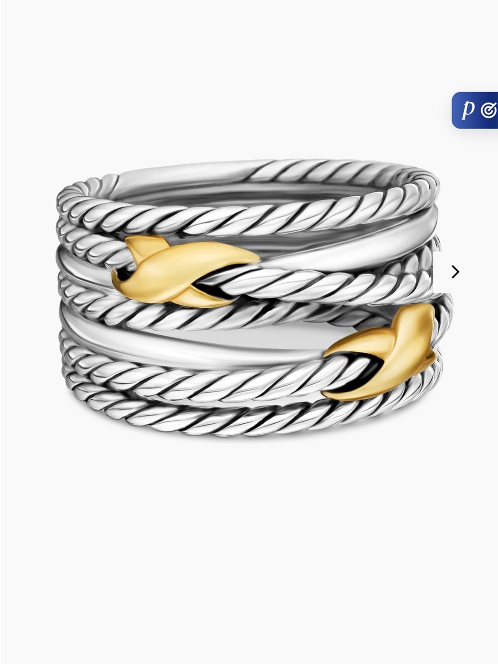 David Yurman Silver Twisted Cable Stack Ring with Gold Accents